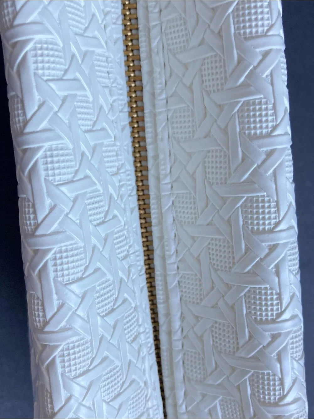 Tory Burch Woven Textured White Faux Leather Cosmetics/Toiletries Zip Pouch Bag